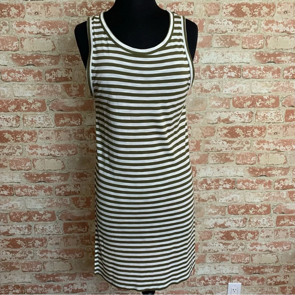 BANANA REPUBLIC Striped Swim Coverup Large Olive White